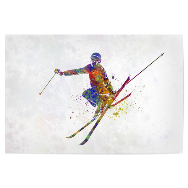 Poster 30x20 cm "Female skier in watercolor" artboxONE - Abstrakt,Sport - Sport,Sports,Watercolor,Color,Skier,Skiing,Mountain,Snow,Slalom,Woman