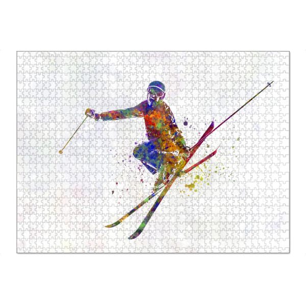 Puzzle Ravensburger "Female skier in watercolor" artboxONE - Abstrakt,Sport - Sport,Sports,Watercolor,Color,Skier,Skiing,Mountain,Snow,Slalom,Woman