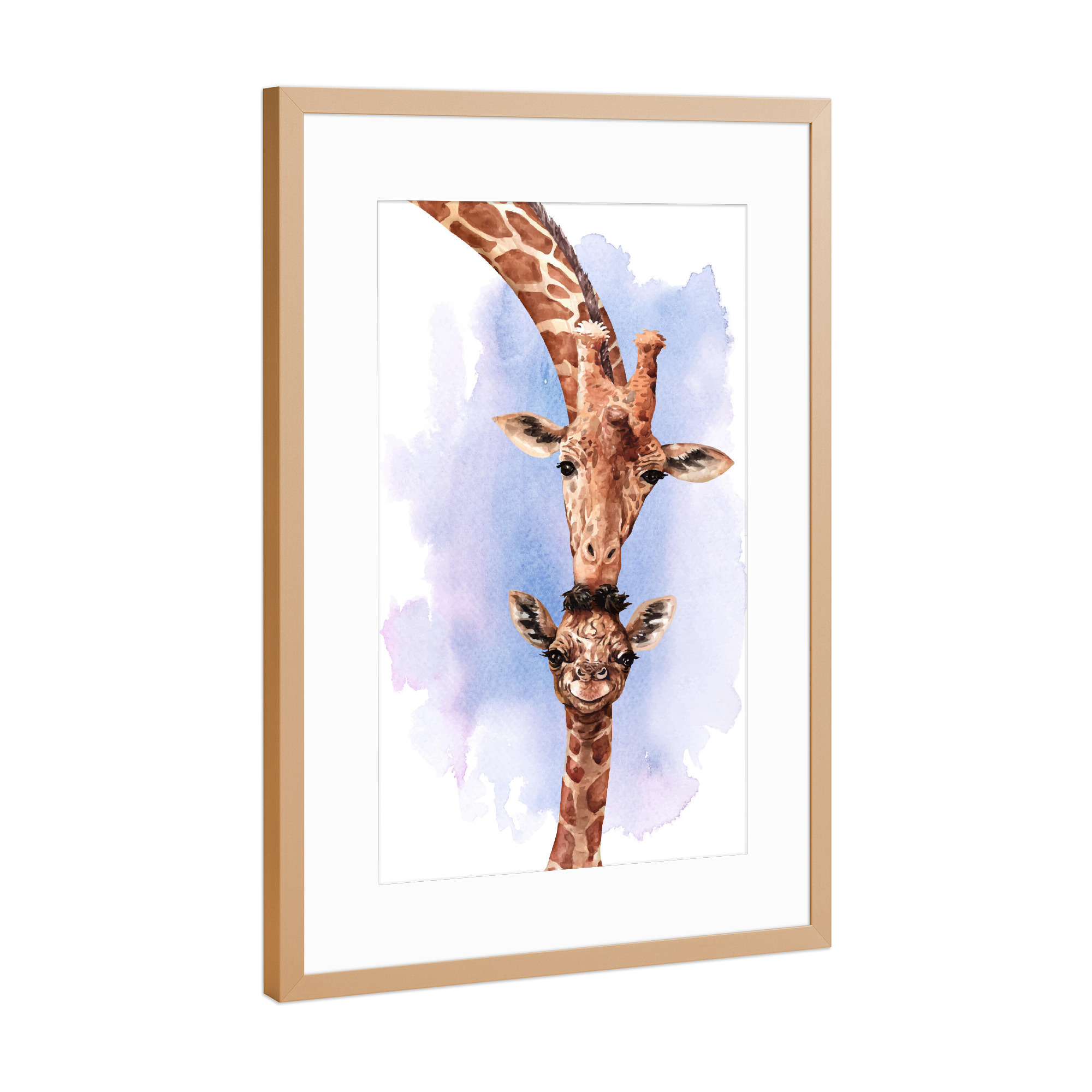 Poster mit Rahmen Kupfer "Giraffe mit Kalb" artboxONE - Natur,Tiere - Giraffe,Jungtier,Tier,Mama,Kind,Kalb,Aquarell,Animal,Child,Mother