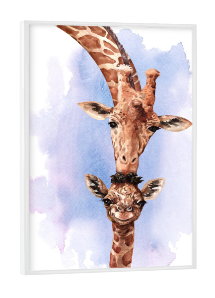 Poster mit weißem Rahmen "Giraffe mit Kalb" artboxONE - Natur,Tiere - Giraffe,Jungtier,Tier,Mama,Kind,Kalb,Aquarell,Animal,Child,Mother