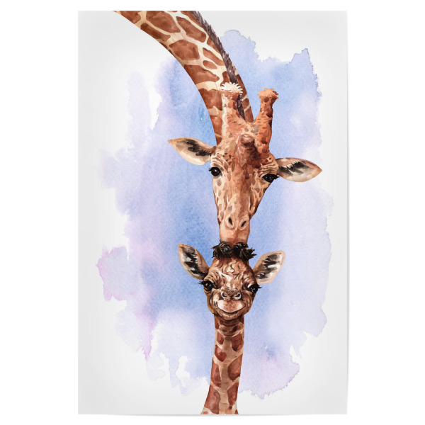 Poster 30x20 cm "Giraffe mit Kalb" artboxONE - Natur,Tiere - Giraffe,Jungtier,Tier,Mama,Kind,Kalb,Aquarell,Animal,Child,Mother