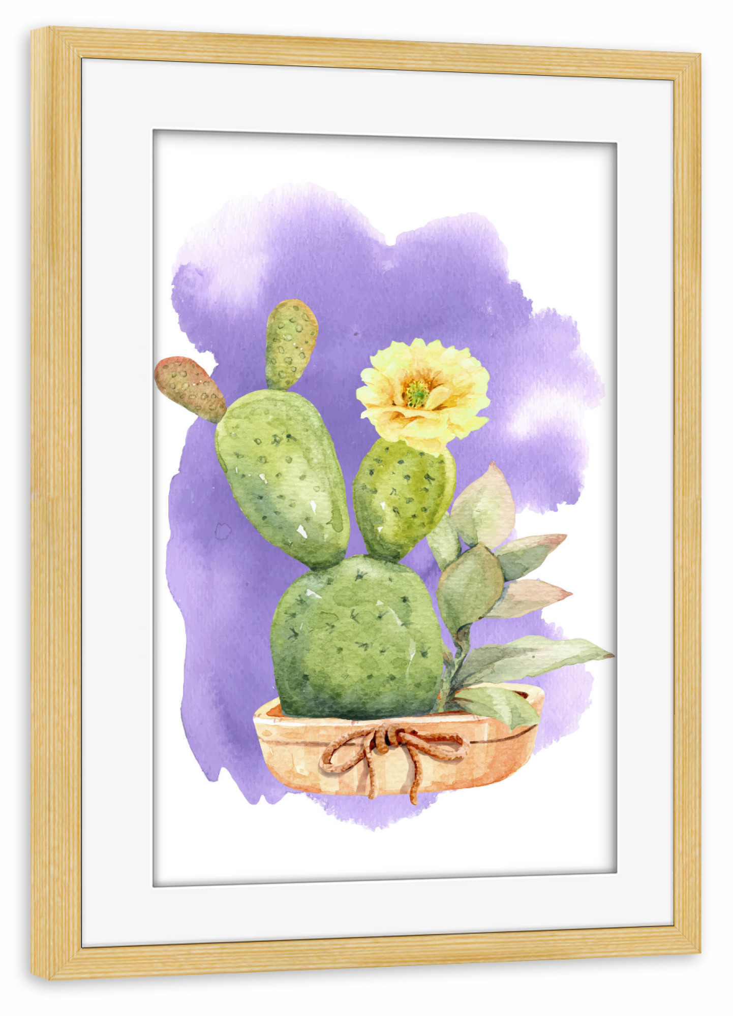 Poster mit Rahmen kiefer "Kaktus mit gelber Blüte" artboxONE - Natur,Floral - Blume,Blüte,Kaktus,Topf,Pflanze,Plant,Cactus,Succulent,Floral