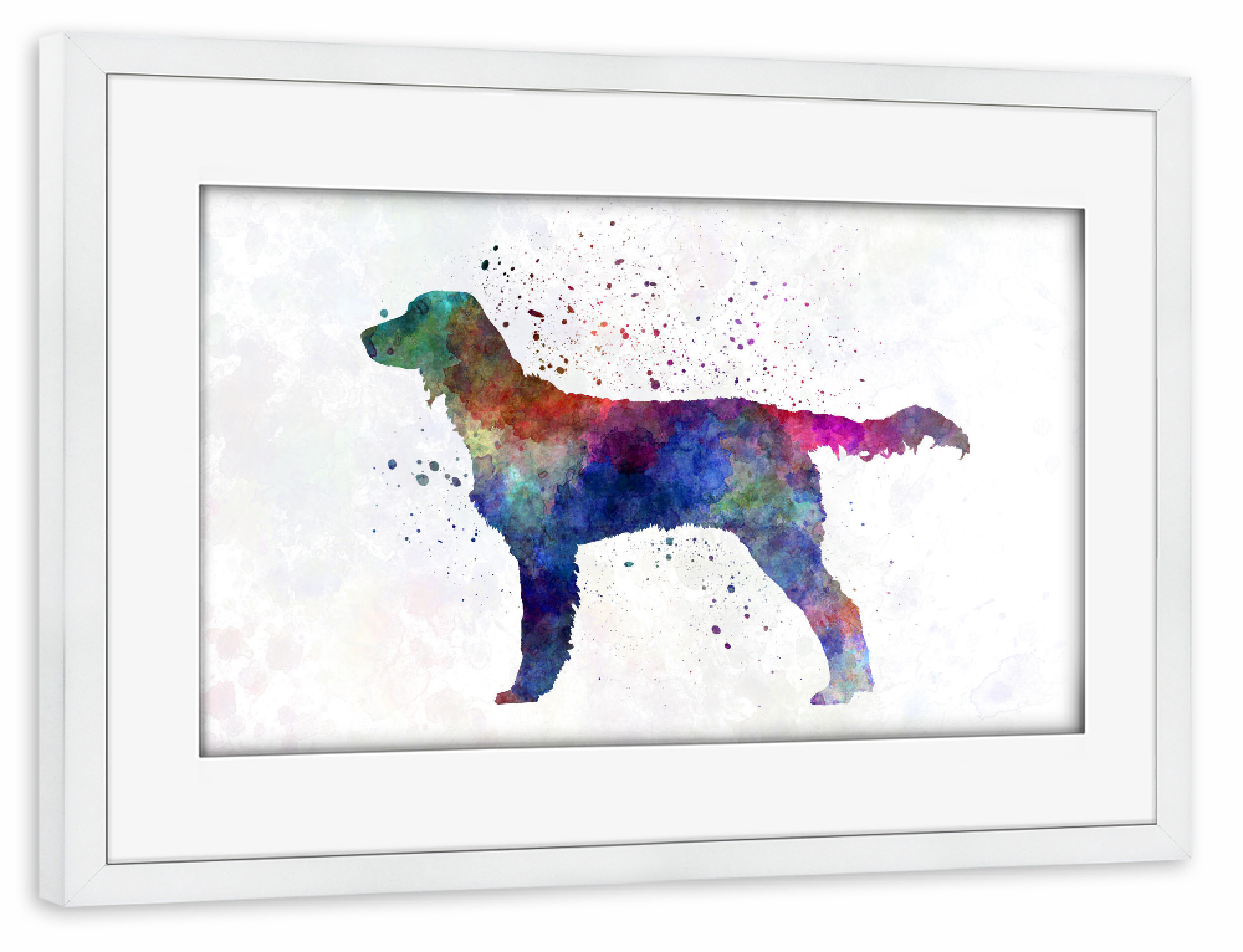Poster mit Rahmen weiß "Large Munsterlander in watercolor" artboxONE - Tiere,Abstrakt