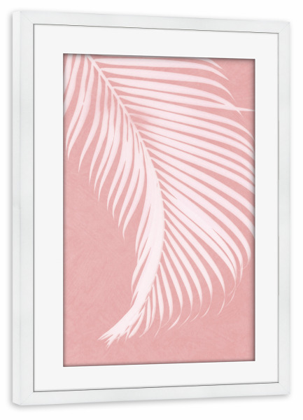 Poster mit Rahmen weiß "Palmlaub auf Rosa" artboxONE - Natur