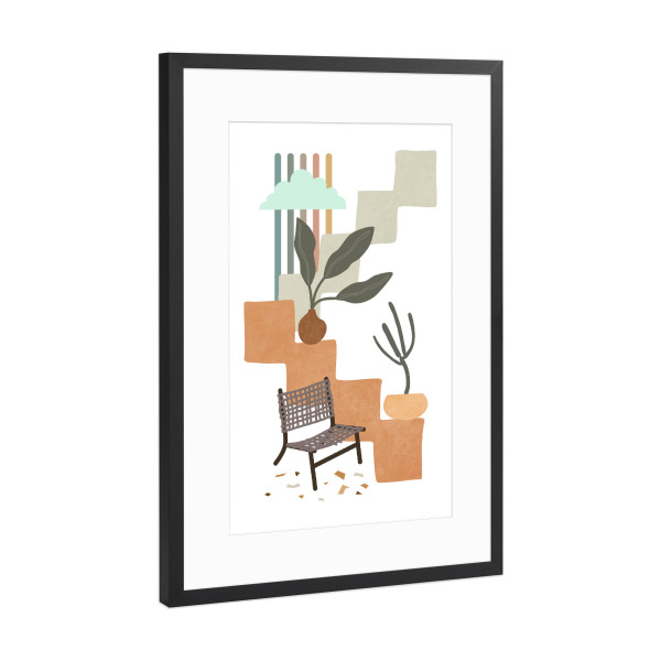 Poster mit Rahmen Schwarz (Metallic) "Stillleben im Hof der Villa" artboxONE - Natur,Floral,Abstrakt