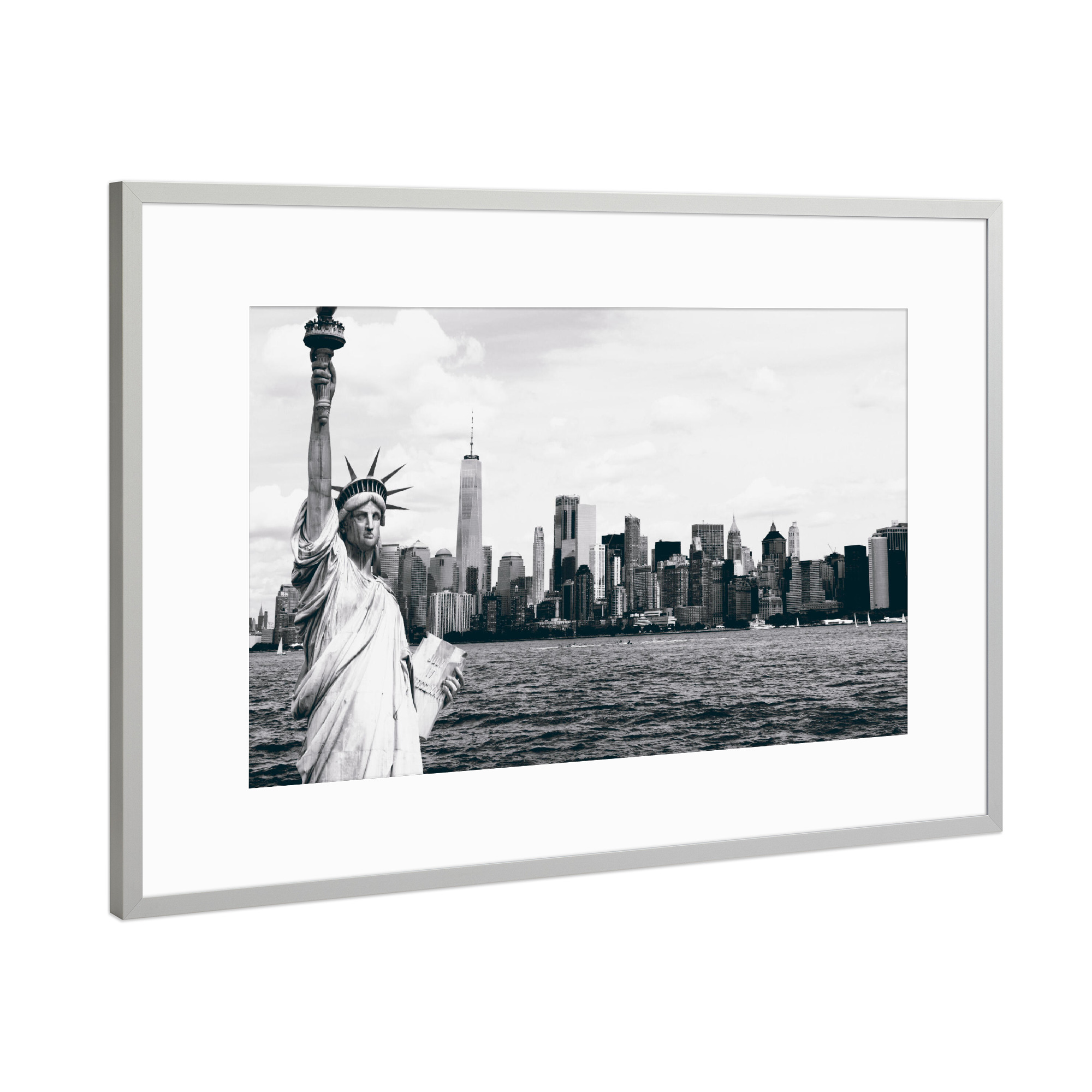 Poster mit Rahmen Silber "NYC Manhattan schwarzweiß" artboxONE - Städte / New York,Reise,Schwarzweiß,Reise / Asien