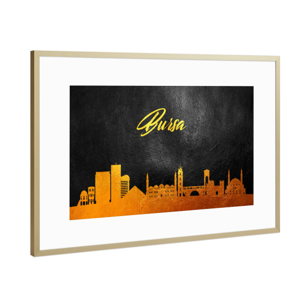 Poster mit Rahmen Gold "Bursa Turkey Gold Skyline" artboxONE - Städte - Gold,Skyline,Bursa,Turkey