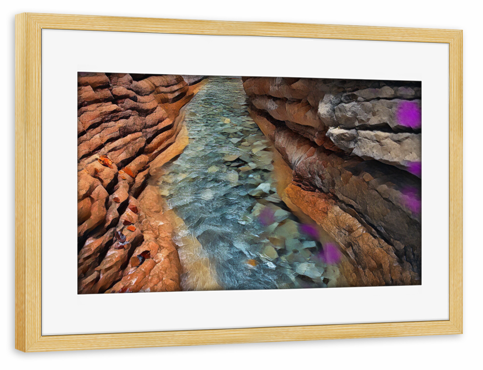Poster mit Rahmen kiefer "Das klare Wasser in der Schlucht" artboxONE - Natur,Abstrakt