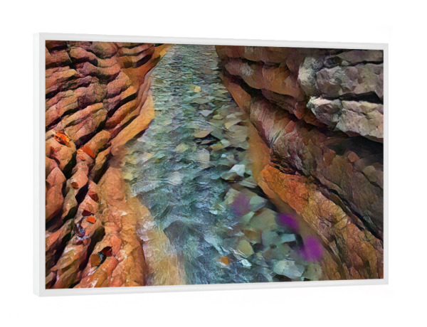 Poster mit weißem Rahmen "Das klare Wasser in der Schlucht" artboxONE - Natur,Abstrakt