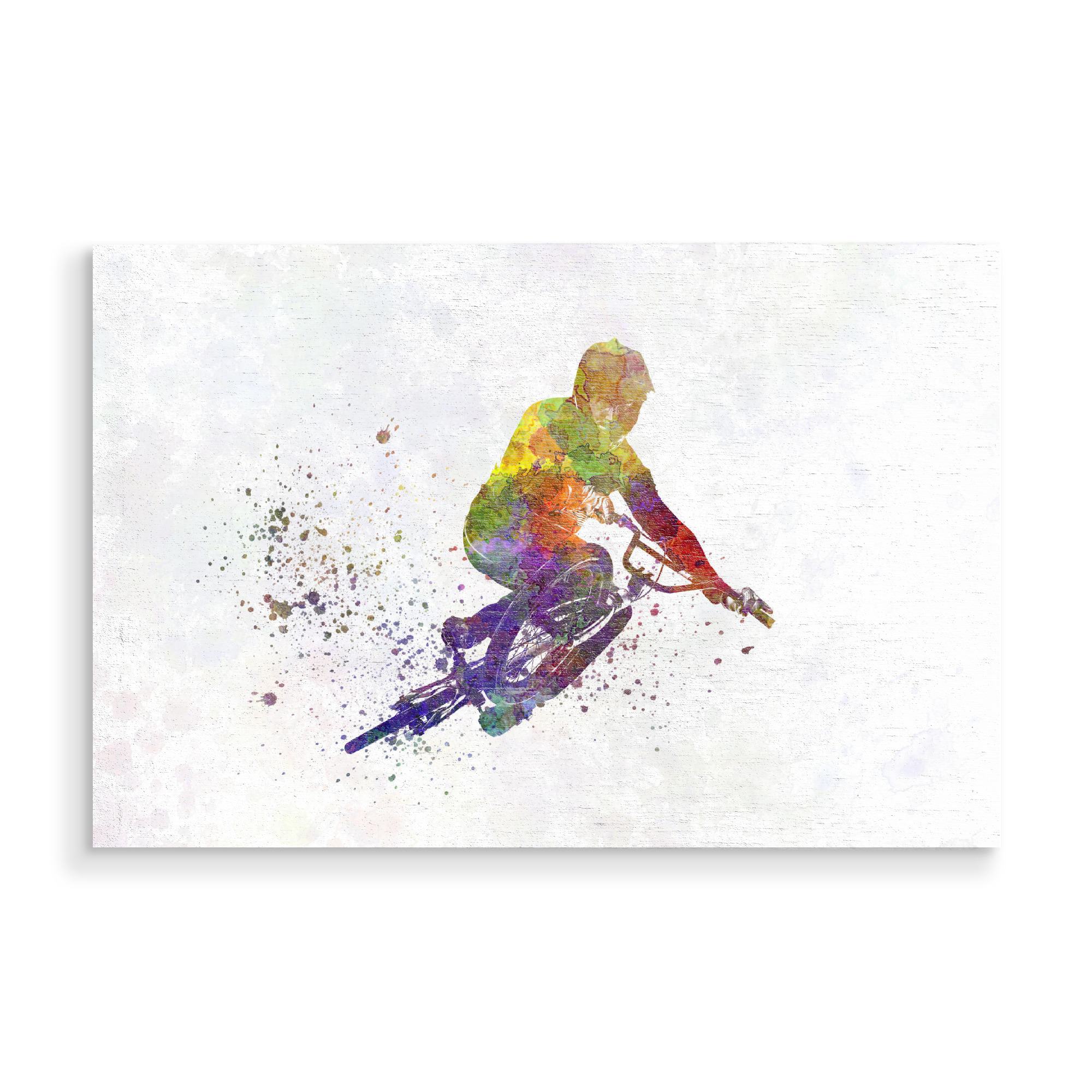 Holzbild "Bmx cyclist in watercolor-b" artboxONE - Abstrakt,Sport - Sport,Sports,Watercolor,Color,Bmx,Cyclist,Rider,Bicycle,Pirouette,Jump,Competition