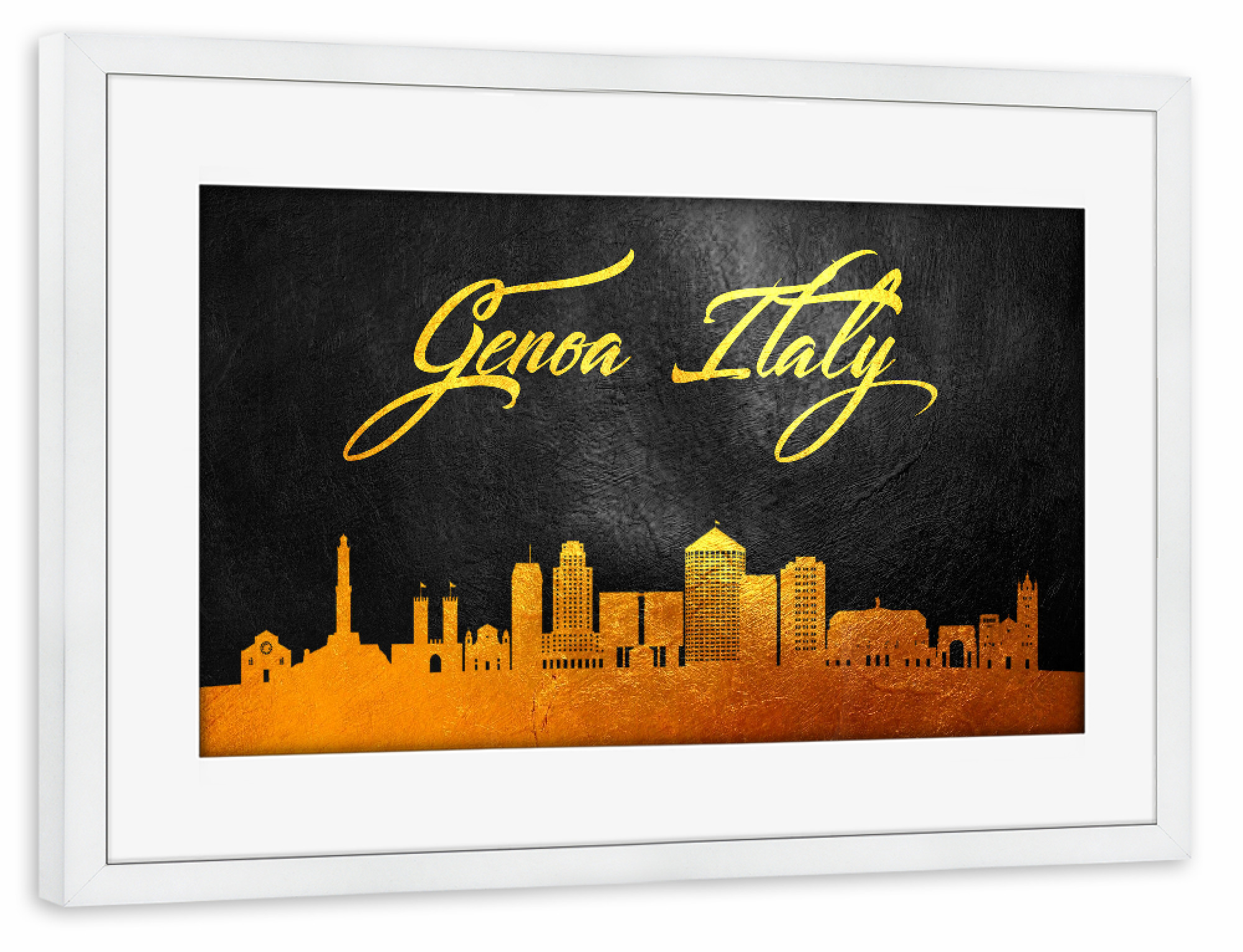 Poster mit Rahmen weiß "Genoa Italy Gold Skyline" artboxONE - Städte - Gold,Skyline,Genoa,Italy
