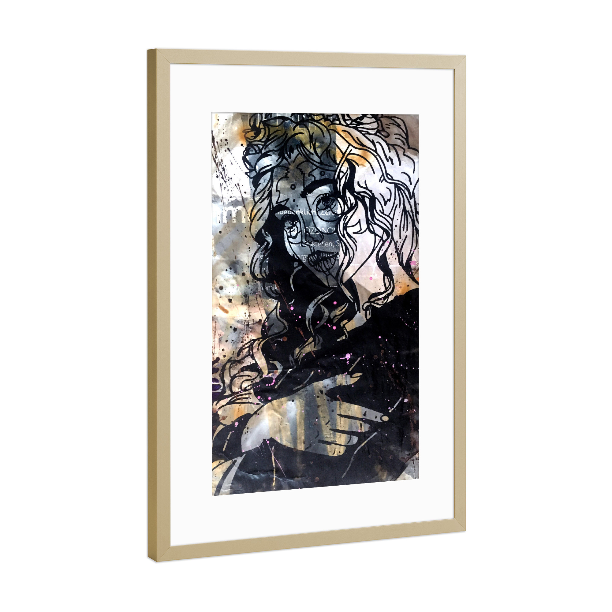 Poster mit Rahmen Gold "Flirt" artboxONE - Comic,Abstrakt,Schwarzweiß,Streetart