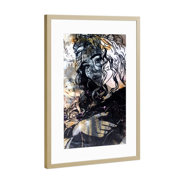 Poster mit Rahmen Gold "Flirt" artboxONE - Comic,Abstrakt,Schwarzweiß,Streetart