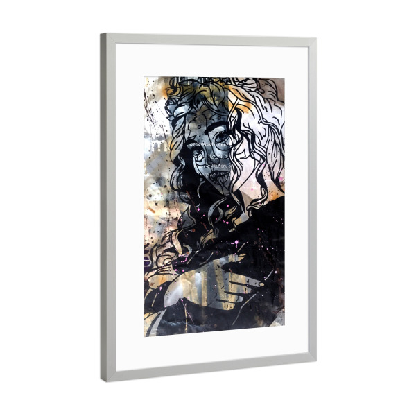 Poster mit Rahmen Silber "Flirt" artboxONE - Comic,Abstrakt,Schwarzweiß,Streetart