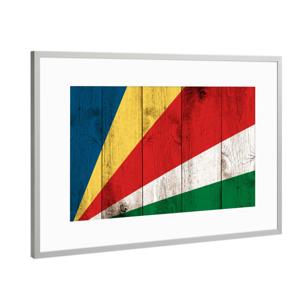 Poster mit Rahmen Silber "Seychellen Flagge" artboxONE - Reise / Strand und Meer