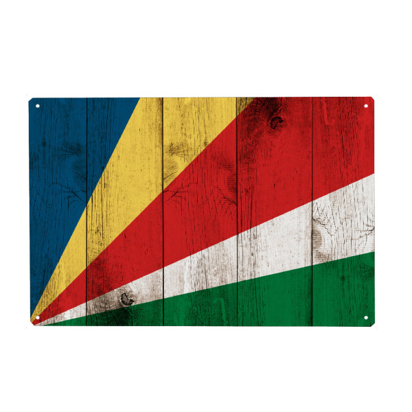 Metall Poster "Seychellen Flagge" artboxONE - Reise / Strand und Meer - Seychellen,Flagge,Fahne,Grunge,Vintage,Seychelles,Bunt,Colorful,Flag
