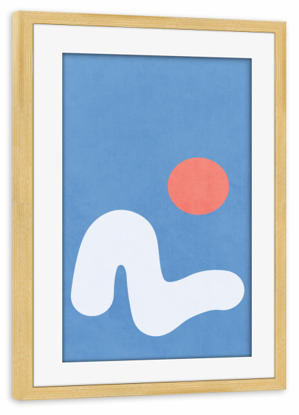 Poster mit Rahmen kiefer "Sonne, Meer und Himmel" artboxONE - Natur,Abstrakt - Meer,Ozean,Wellen,Landschaft,Insel,Berg,Horizont,Sonne,Himmel,Minimal