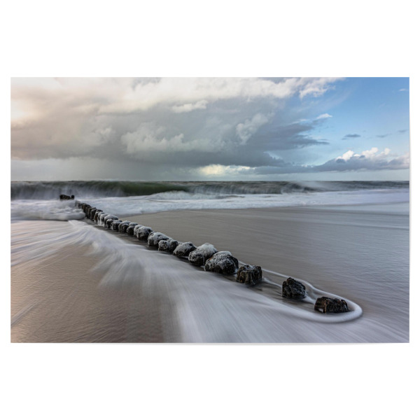 Poster 30x20 cm "Wellen weichgezeichnet - Sylt" artboxONE - Reise / Strand und Meer - Wellen,Wasser,Meer,Sylt,Buhnen,Strand,Langzeitbelichtung