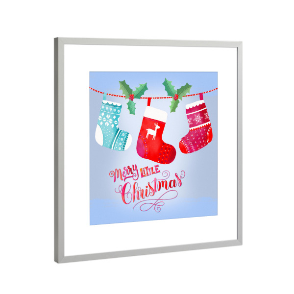 Poster mit Rahmen Silber "Merry Christmas und Strümpfe" artboxONE - Typografie,Weihnachten,Lustig