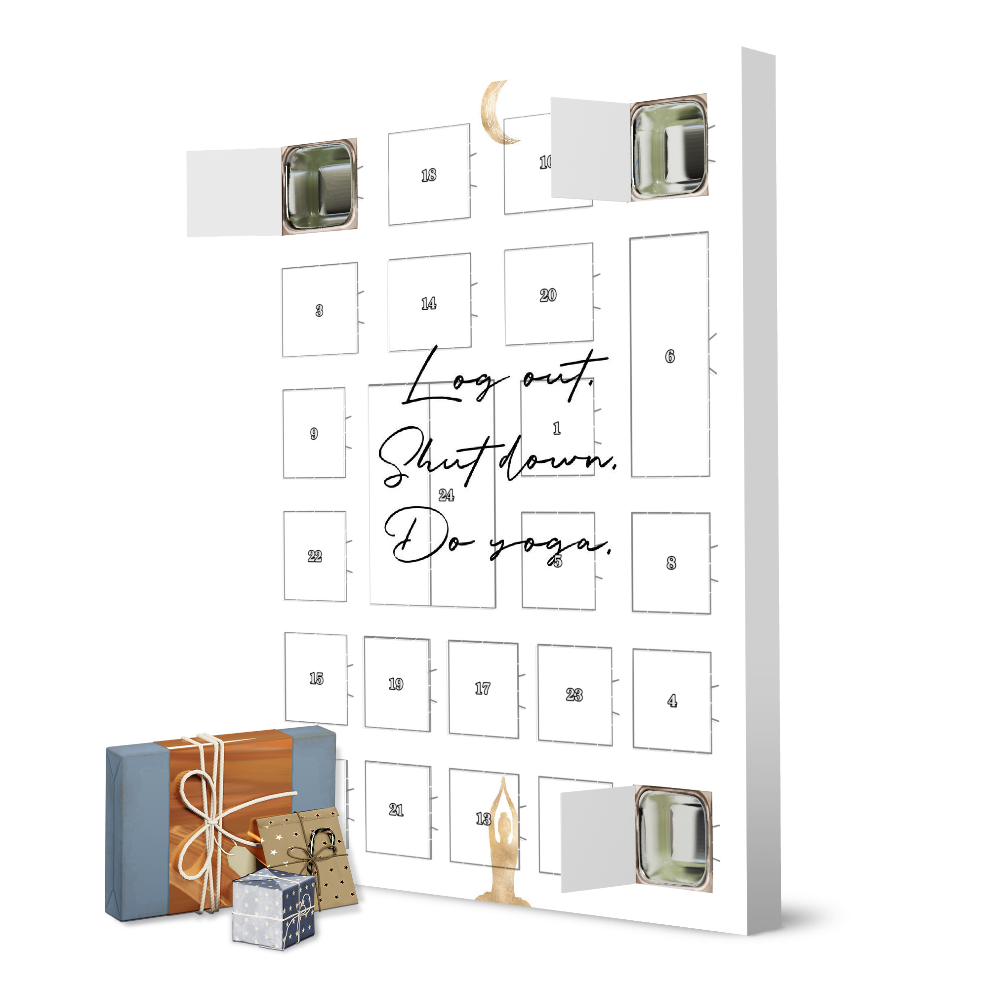 Adventskalender zum Selbstbefüllen Log out. Shut down. Do yoga artboxONE Adventskalender Typografie