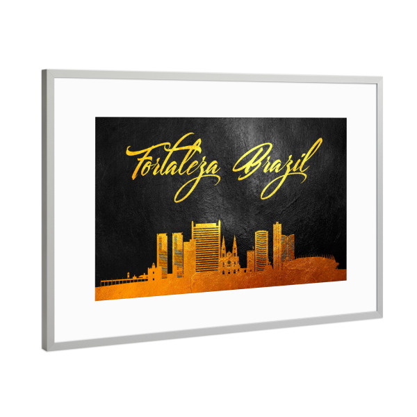Poster mit Rahmen Silber "Fortaleza Brazil Gold Skyline" artboxONE - Städte - Gold,Skyline,Fortaleza,Brazil