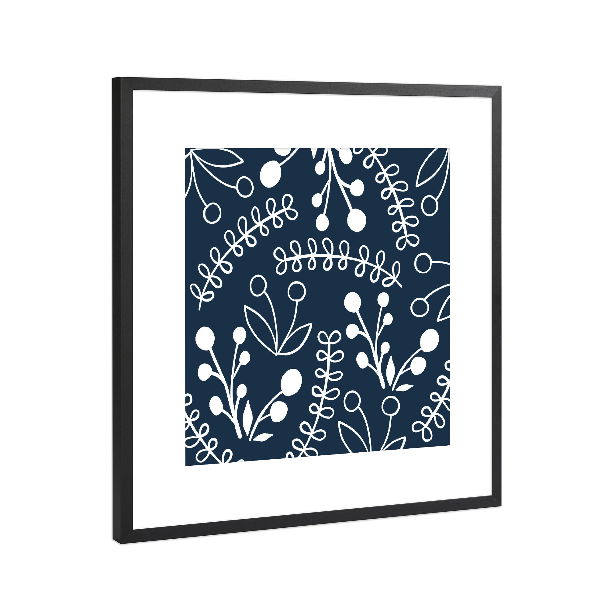Poster mit Rahmen Schwarz (Metallic) "Wildblumen Muster - Blau" artboxONE - Natur,Floral,Abstrakt