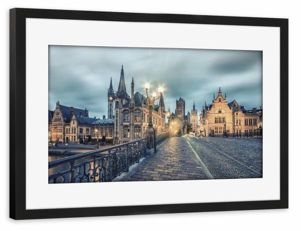 Poster mit Rahmen schwarz "Ghent Evening" artboxONE - Städte,Reise,Architektur,Reise / Länder,Städte / Weitere