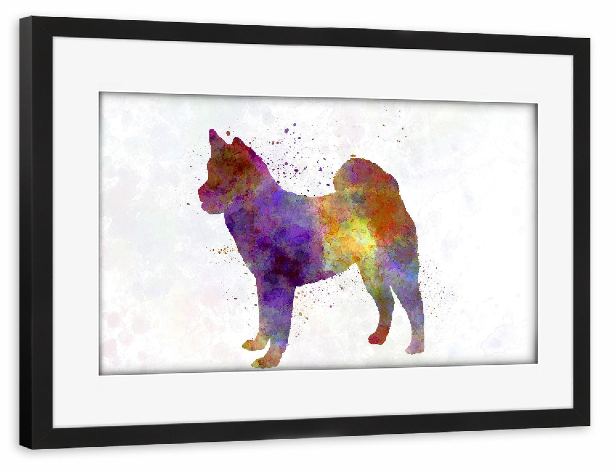 Poster mit Rahmen schwarz "Hokkaido dog" artboxONE - Tiere,Abstrakt - Dog,Dogs,Pet,Animal,Mammal,Watercolor,Illustration,Abstract,Hund,Tier