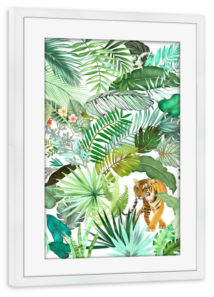 Poster mit Rahmen weiß "Tropischer Dschungel-Tiger" artboxONE - Natur,Tiere