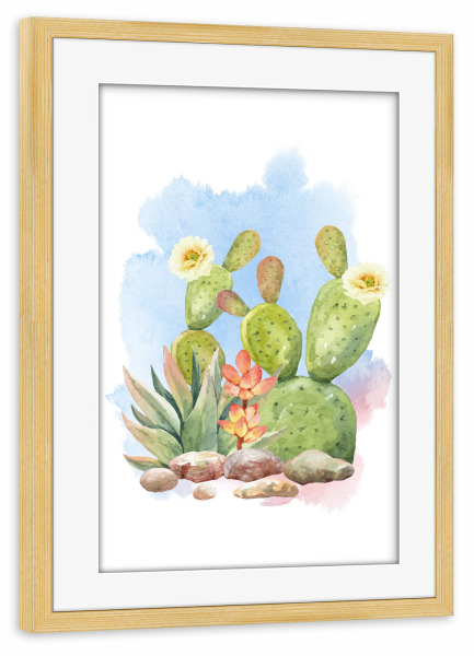 Poster mit Rahmen kiefer "Blühende Kakteen" artboxONE - Natur,Floral
