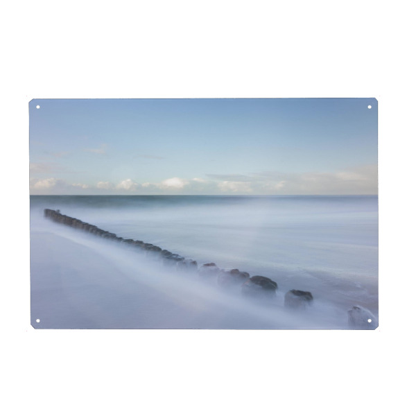 Holzbild "Nebelwellen" artboxONE - Reise / Strand und Meer - Wellen,Wasser,Strand,Meer,Buhnen,Sylt,Langzeitbelichtung