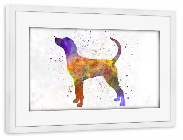 Poster mit Rahmen weiß "English Foxhound in watercolor" artboxONE - Tiere,Abstrakt