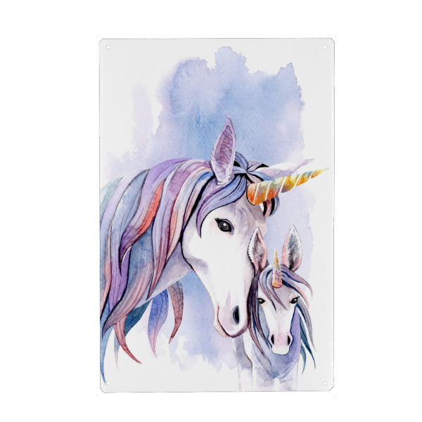 Metall Poster "Einhörner Mutter mit Jungtier" artboxONE - Für Kinder,Tiere,Comic,Liebe