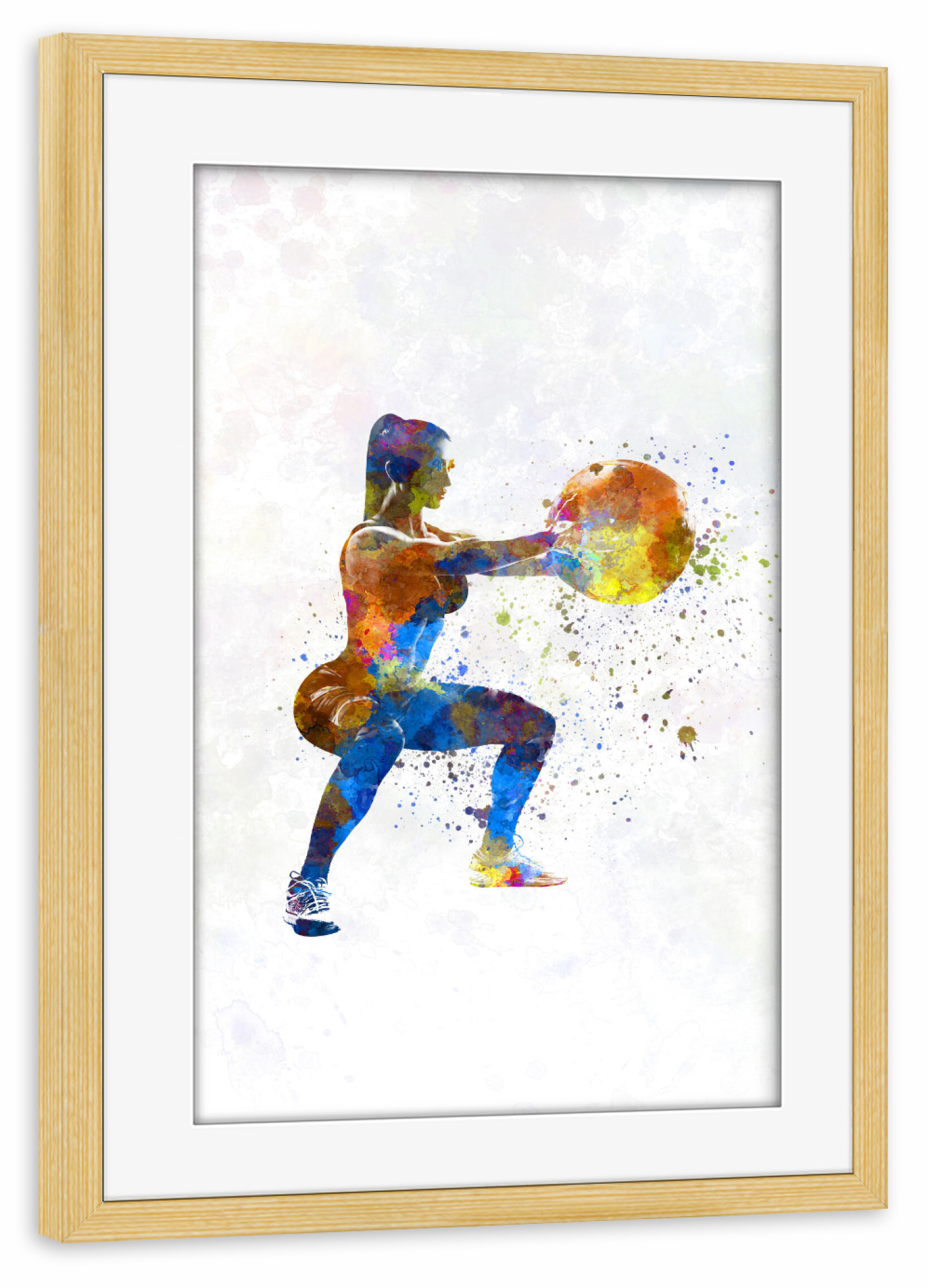 Poster mit Rahmen kiefer "Practicing fitness in watercolor-g" artboxONE - Abstrakt,Sport