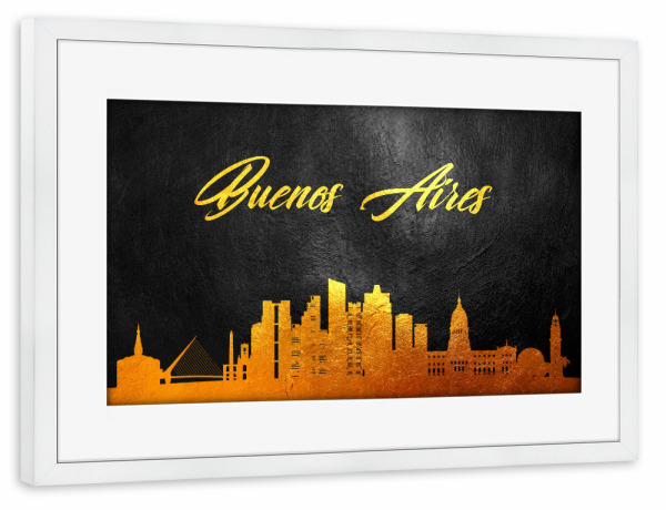 Poster mit Rahmen weiß "Buenos Aires Argentina Gold" artboxONE - Städte - Gold,Skyline,Buenos aires,Argentina