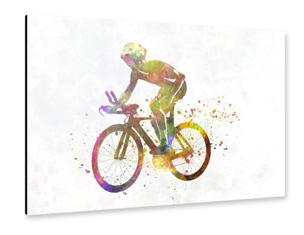 Alu-Dibond "Cyclist road bike in watercolor" 30x20 cm artboxONE