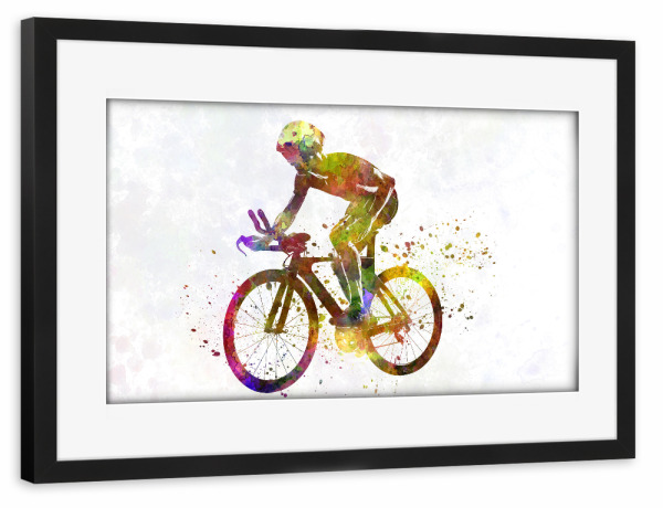 Poster mit Rahmen schwarz "Cyclist road bike in watercolor" artboxONE - Sport - Sport,Sports,Athlete,Olympic,Color,Watercolor,Cyclist,Run,Bike,Bicycle