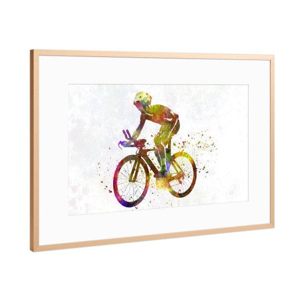 Poster mit Rahmen Kupfer "Cyclist road bike in watercolor" artboxONE - Sport - Sport,Sports,Athlete,Olympic,Color,Watercolor,Cyclist,Run,Bike,Bicycle