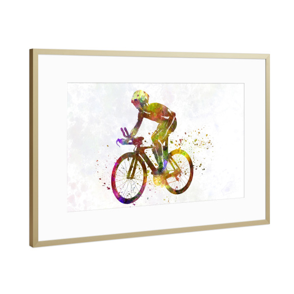 Poster mit Rahmen Gold "Cyclist road bike in watercolor" artboxONE - Sport - Sport,Sports,Athlete,Olympic,Color,Watercolor,Cyclist,Run,Bike,Bicycle
