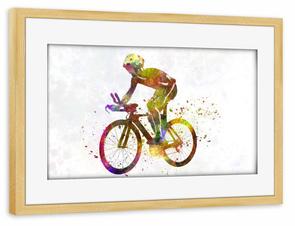 Poster mit Rahmen kiefer "Cyclist road bike in watercolor" artboxONE - Sport - Sport,Sports,Athlete,Olympic,Color,Watercolor,Cyclist,Run,Bike,Bicycle