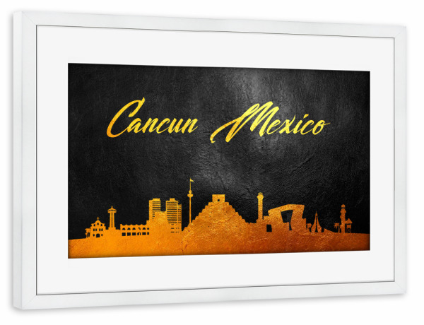 Poster mit Rahmen weiß "Cancun Mexico Gold Skyline" artboxONE - Städte - Gold,Skyline,Cancel,Mexico