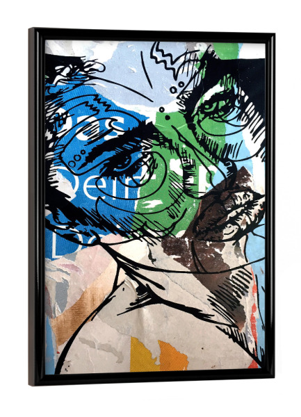 Poster mit schwarzem Rahmen "Proudly" artboxONE - Comic,Schwarzweiß,Streetart - Abstract,Abstrakt,Bunt,Colorful,Woman,Female,Frau,Girl,Face,Gesicht