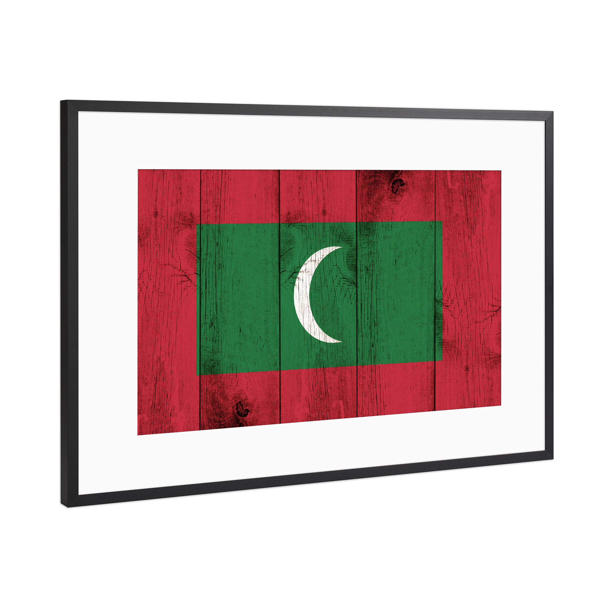 Poster mit Rahmen Schwarz (Metallic) "Malediven Flagge" artboxONE - Reise,Reise / Strand und Meer,Reise / Afrika,Reise / Länder