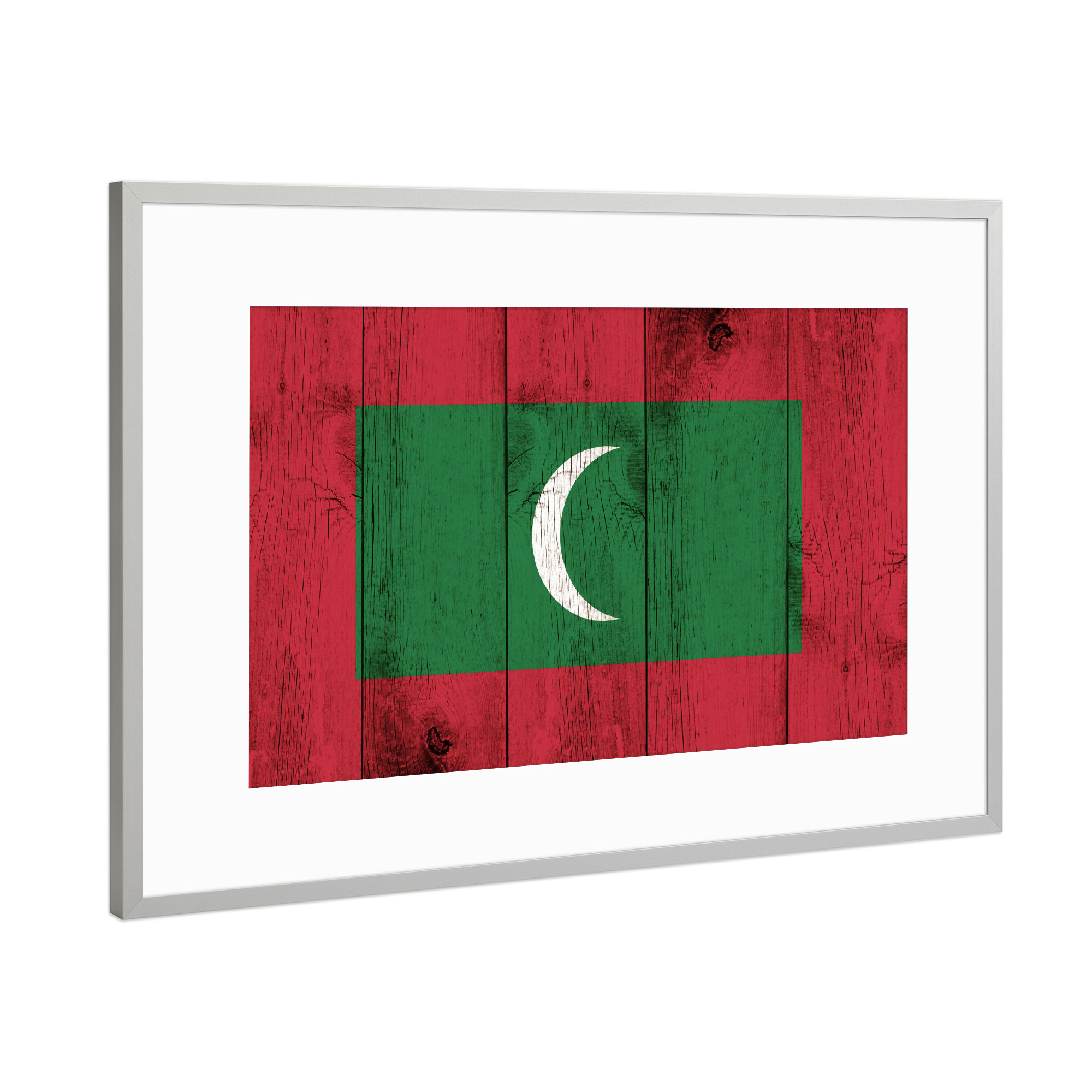 Poster mit Rahmen Silber "Malediven Flagge" artboxONE - Reise,Reise / Strand und Meer,Reise / Afrika,Reise / Länder