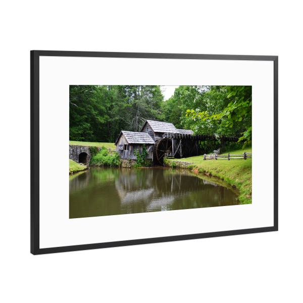 Poster mit Rahmen Schwarz (Metallic) "Historische Mühle, Blue Ridge" artboxONE - Reise,Reise / Länder