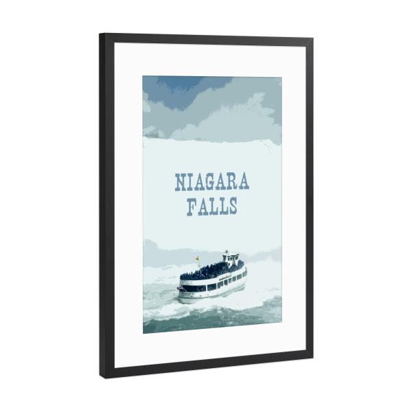Poster mit Rahmen Schwarz (Metallic) "Niagara Falls Typo" artboxONE - Reise,Reise / Länder