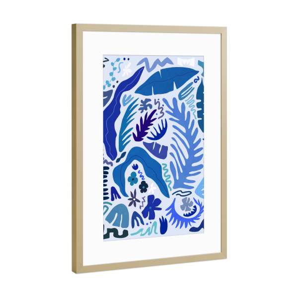 Poster mit Rahmen Gold "Blue Garden" artboxONE - Natur,Floral,Abstrakt