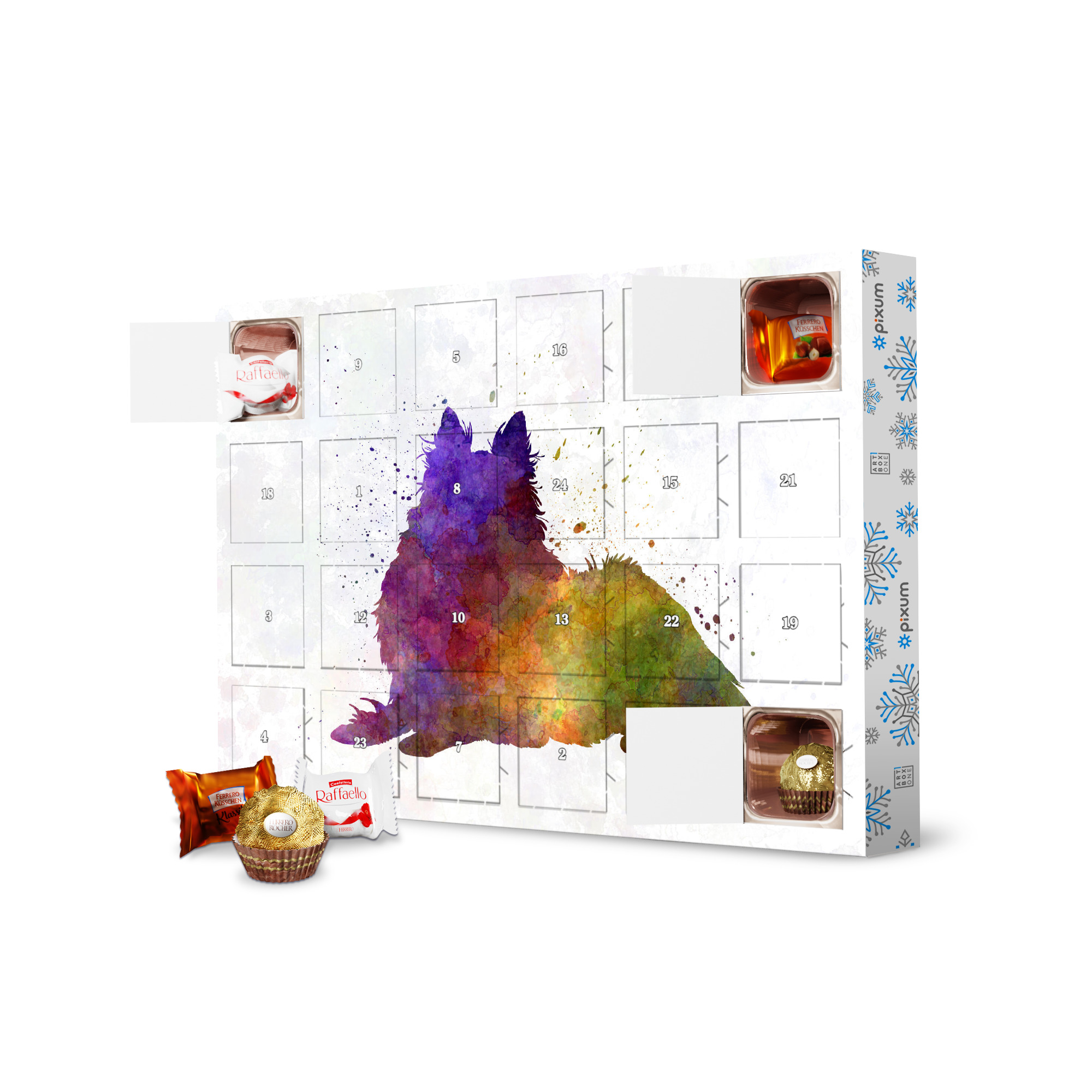 Adventskalender mit Ferrero Pralinen Long Haired Collie in watercolor artboxONE Adventskalender Tiere