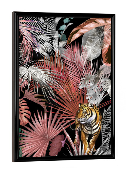 Poster mit schwarzem Rahmen "Tropical Night Jungle Tiger" artboxONE - Natur,Tiere