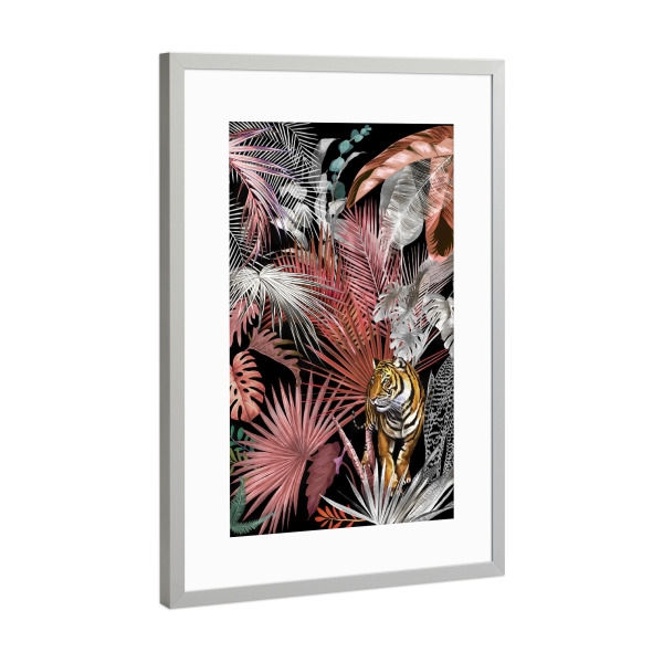 Poster mit Rahmen Silber "Tropical Night Jungle Tiger" artboxONE - Natur,Tiere